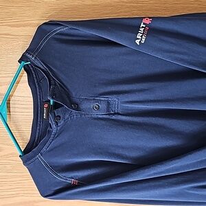 Men's Navy Ariat FR long sleeve work shirt. EUC